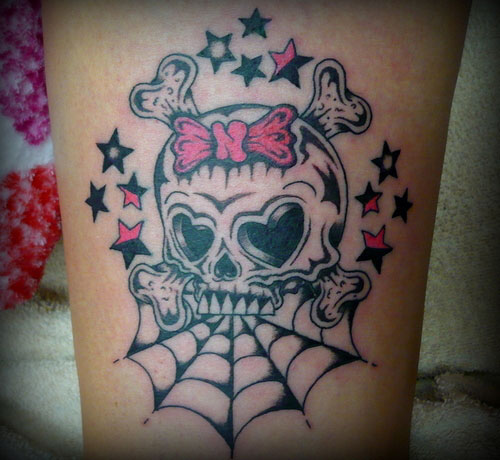 Cute Skull And Stars Tattoo On Bicep