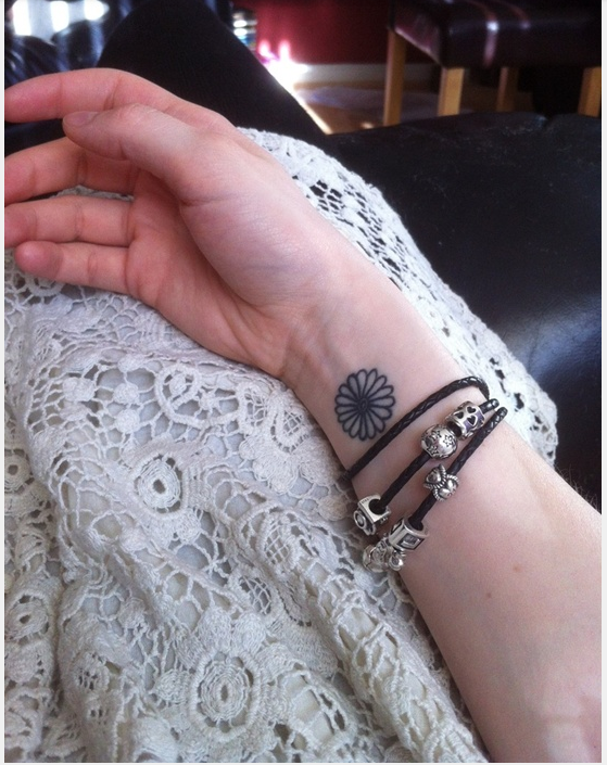 Cute Small Daisy Tattoo On Girl Right Wrist
