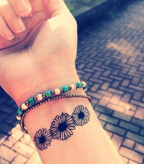 Daisy Flowers Tattoos On Right Wrist