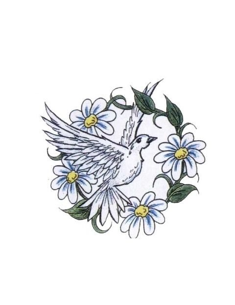 Daisy Flowers and Flying Dove Tattoo Design