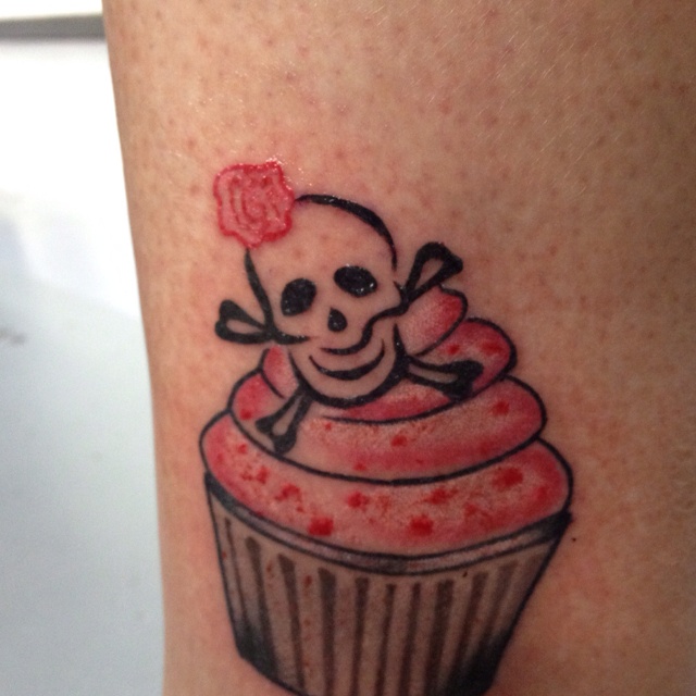 Danger Skull And Cupcake Tattoo