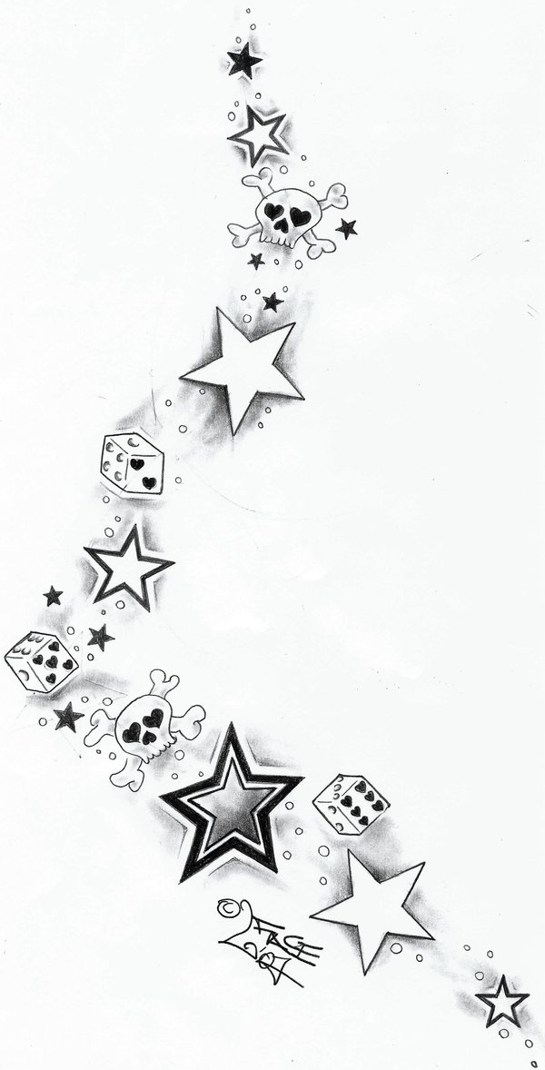 Dice And Skull With Star Tattoo Design