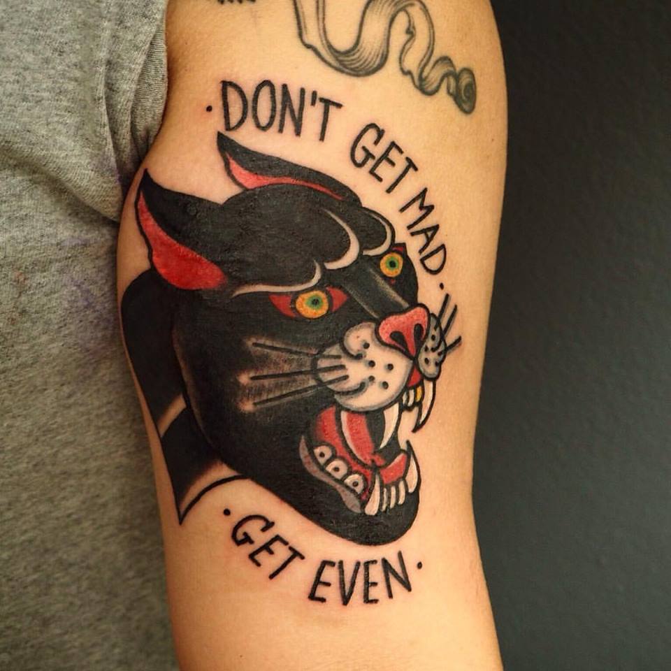 Don't Get Mad Get Even Black Panther Head Tattoo