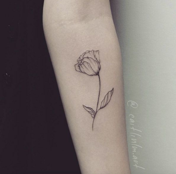 Dotwork White Tulip Tattoo On Left Forearm