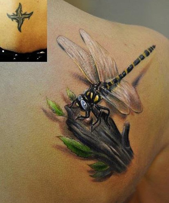 Dragonfly Tattoo On Right Back Shoulder