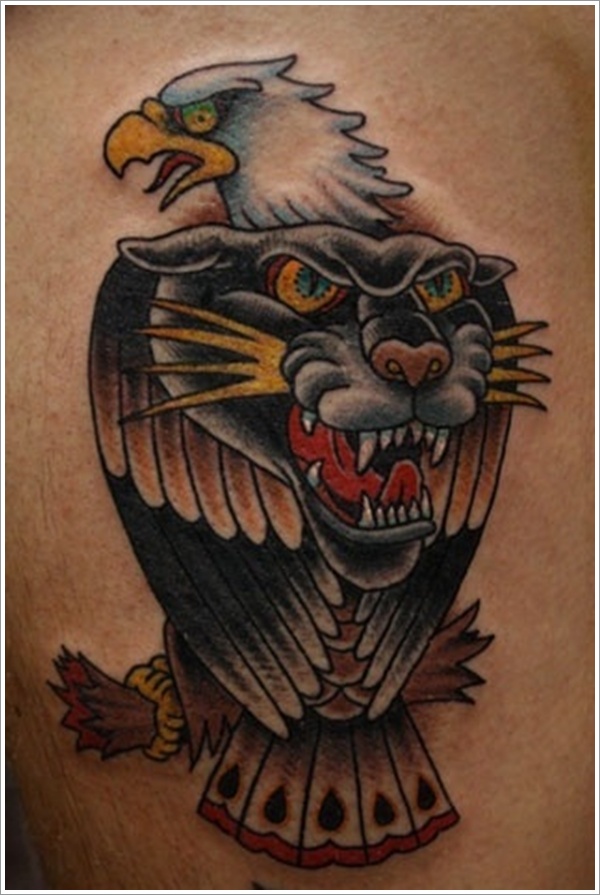 Eagle And Panther Head Tattoo