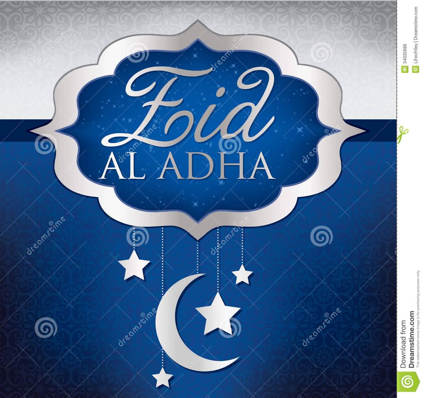 Eid Al Adha Hanging Stars And Moon Beautiful Greeting Card