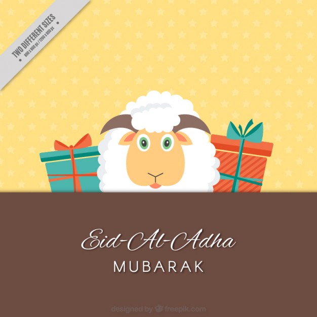 Eid Al Adha Mubarak Cute Sheep With Gifts Illustration