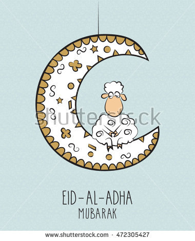 Eid Al Adha Mubarak Sheep Sitting On Half Moon