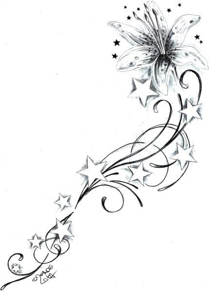 Fairy And Shooting Stars Tattoos Design