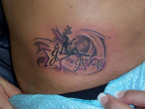 Fairy And Stars Tattoo On Hip