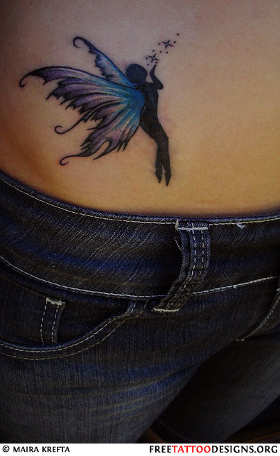 Fairy With Twinkling Stars Tattoo On Right Hip