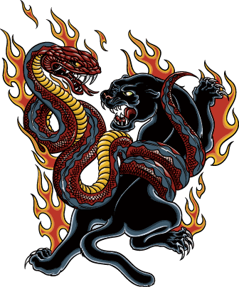 Flaming Snake And Panther Tattoos Designs