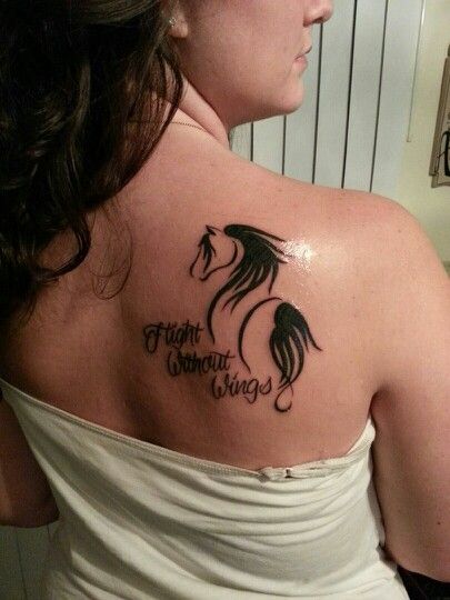 Flight Without Wings Horse Tattoo On Girl Back Shoulder