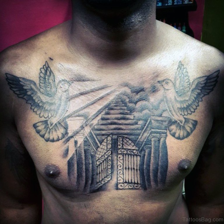 Flying Dove Tattoos On Man Chest