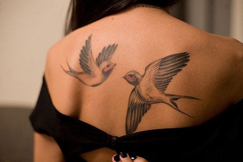 Flying Dove Tattoos On Upper Back