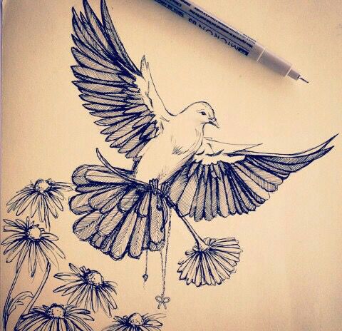 Flying Peace Dove Tattoo Sample