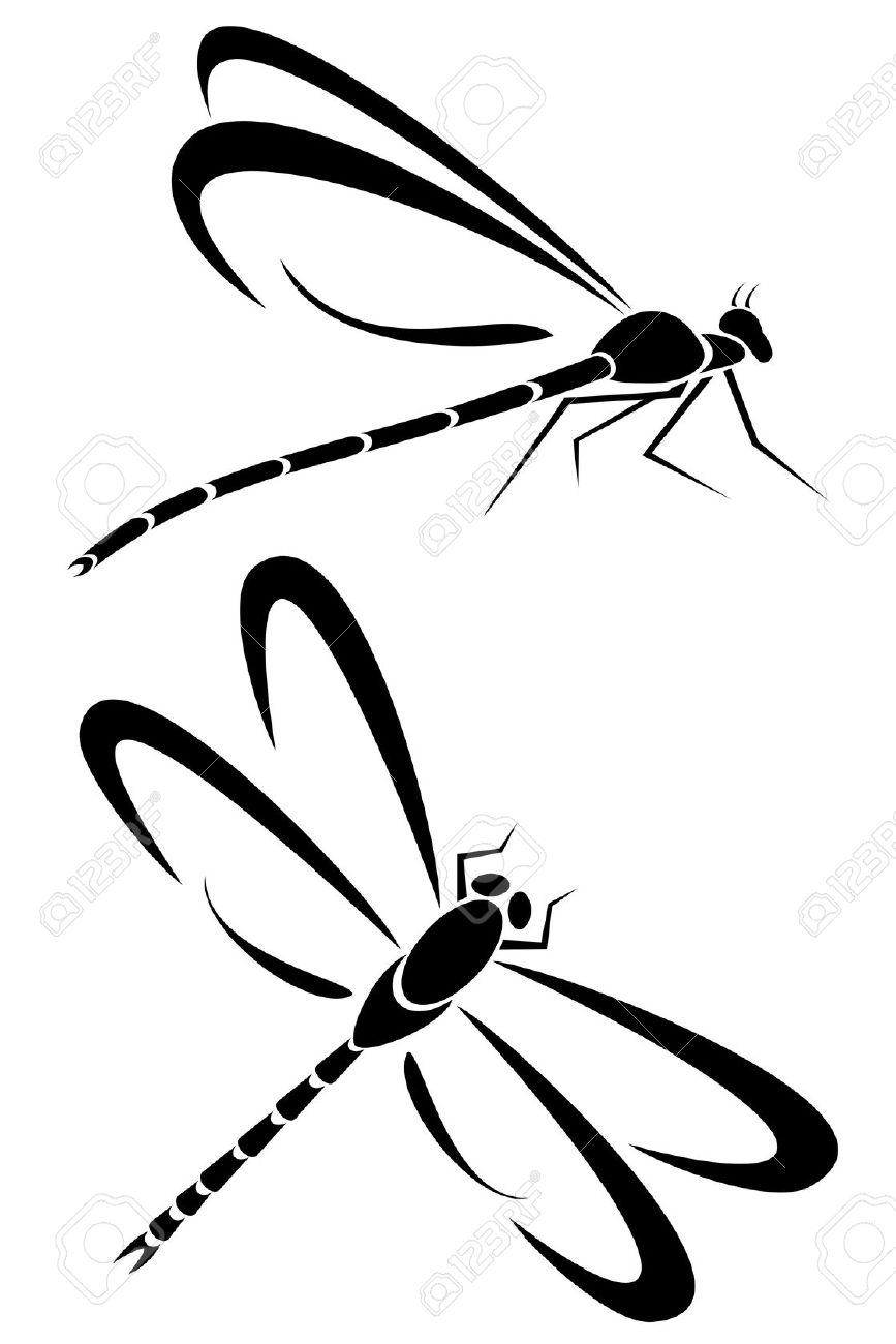 Flying Tribal Dragonflies Tattoos Designs