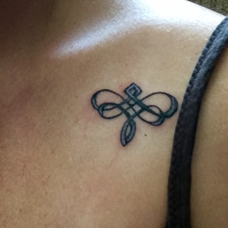Front Shoulder Celtic Dragonfly Tattoo.