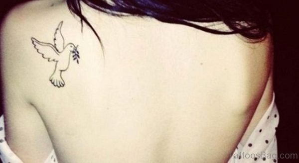 Girl Left Back Shoulder Small Dove Tattoo Idea
