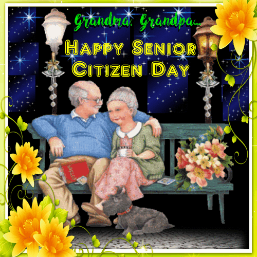 Grandma Grandpa Happy Senior Citizen Day Glitter
