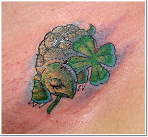 Green Clover Leaf And Sea Turtle Tattoo Idea