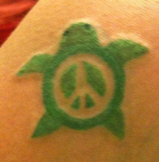 Green Ink Peace Turtle Tattoo Idea