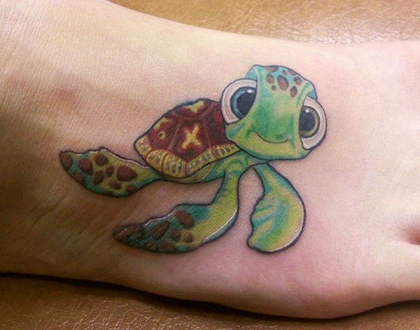 Green Sea Turtle Tattoo On Right Foot