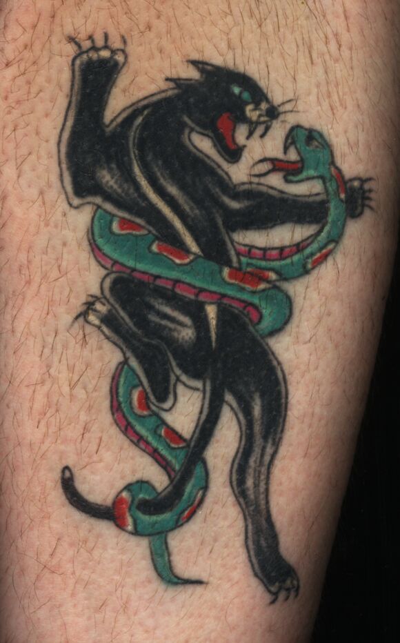 Green Snake And Black Panther Tattoo