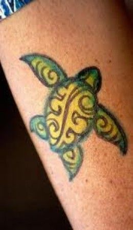 Green Turtle Tattoo On Leg