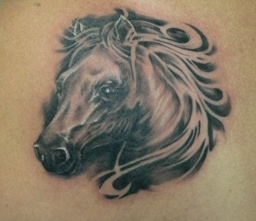 Grey And Black 3D Horse Head Tattoo
