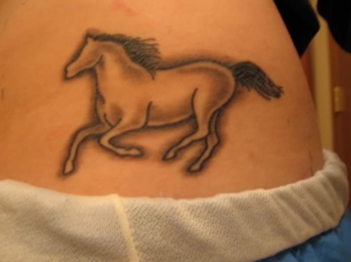 Grey And Black Horse Tattoo On Waist