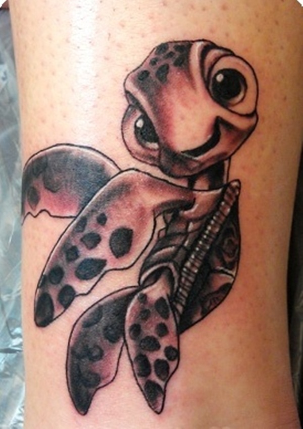 Grey And Black Sea Turtle Tattoo On Arm
