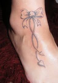 Grey Bow Tattoo On Ankle For Girls
