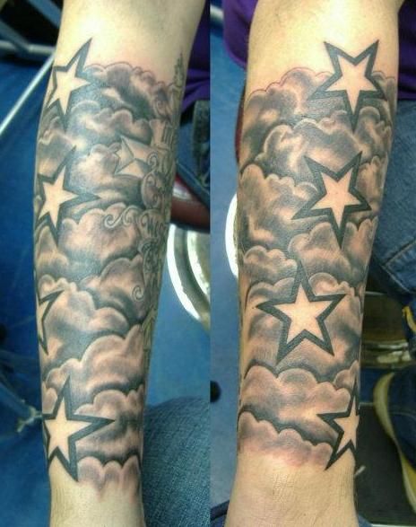 Tattoo With Clouds And Stars