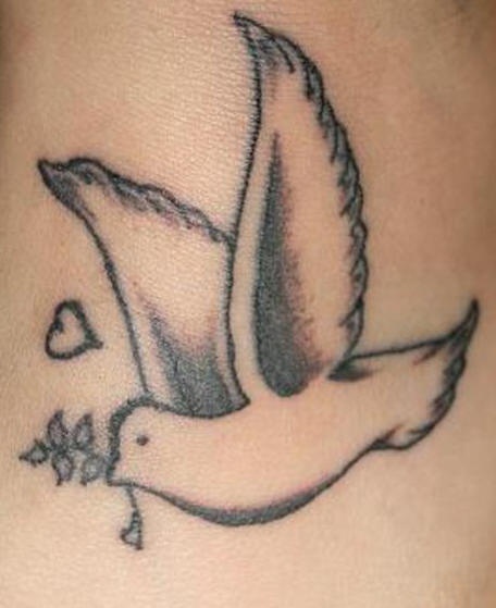 Grey Ink Flying Peace Dove Tattoo Idea
