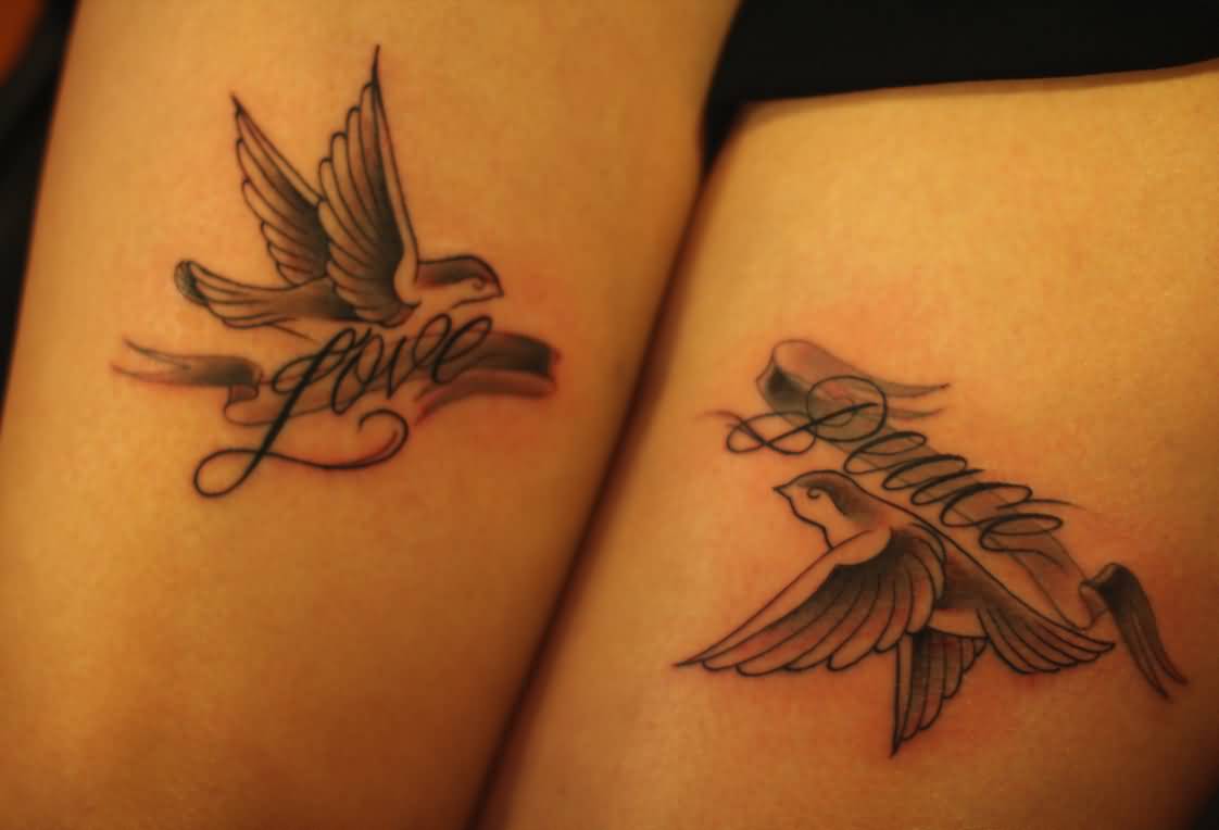 Grey Ink Love Peace Dove Tattoos