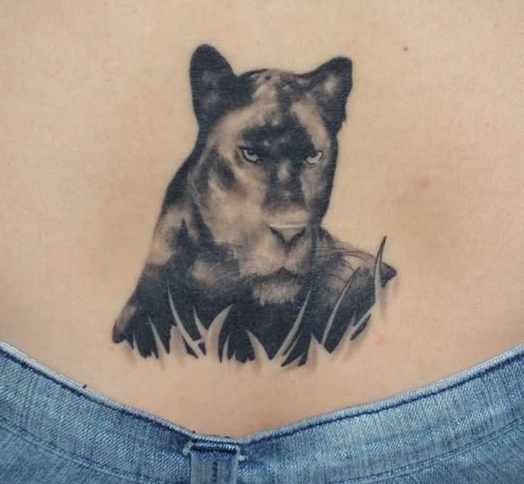 Grey Ink Panther Tattoo On Girl Lower Back