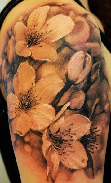 Grey Ink Realistic Lily Tattoos On Half Sleeve