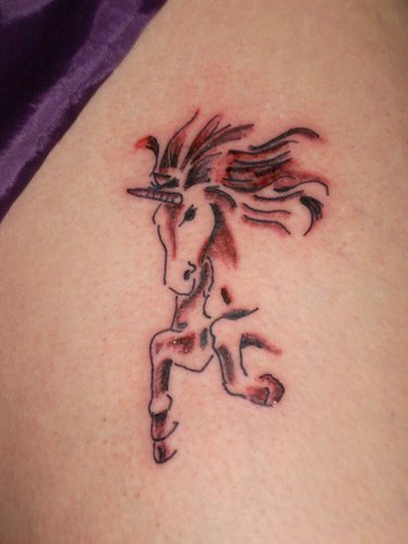 Grey Ink Unicorn Horse Tattoo