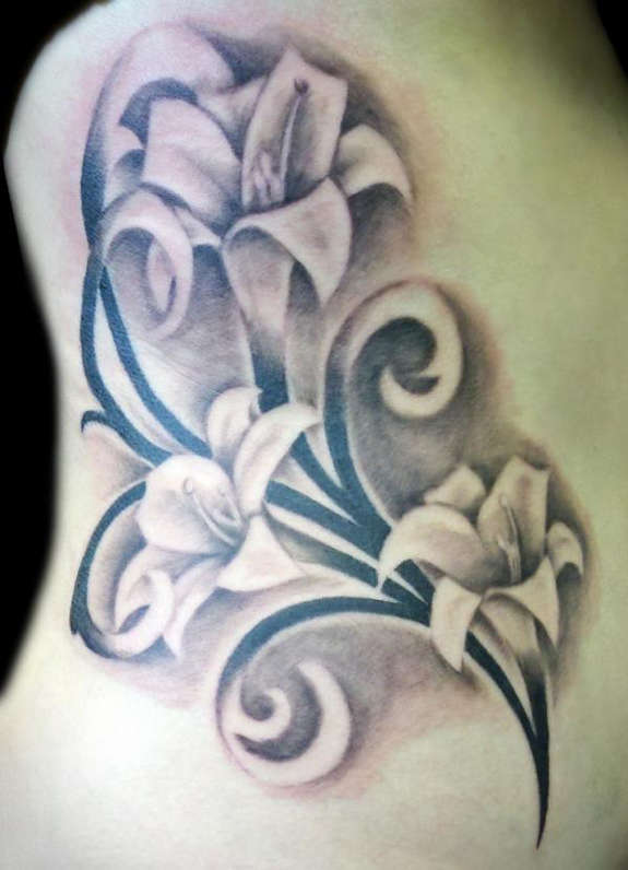 Grey Lily Tattoos On Side Rib