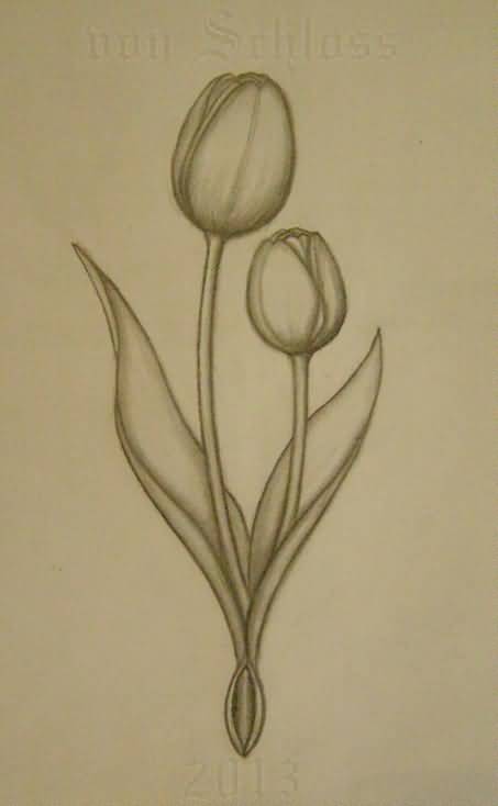 Grey Tulip Flowers Tattoo Design Sample