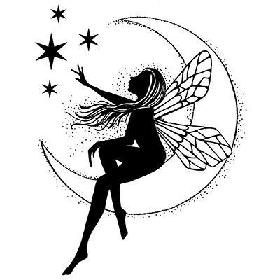 Half Moon And Fairy With Stars Tattoo Design