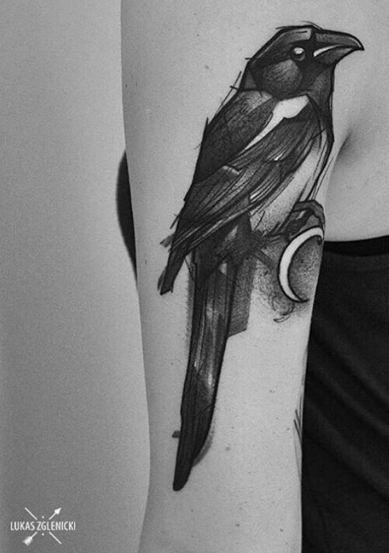 Half Moon And Raven Tattoo On Arm Sleeve
