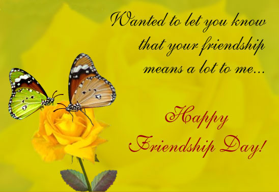 Happy Friendship Day Butterflies With Yellow Rose Greeting Card