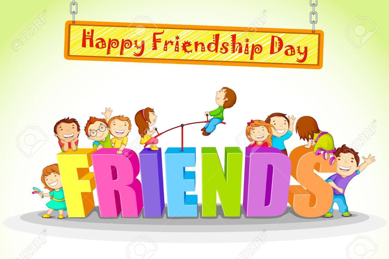Happy Friendship Day Kids Enjoying Colorful Picture