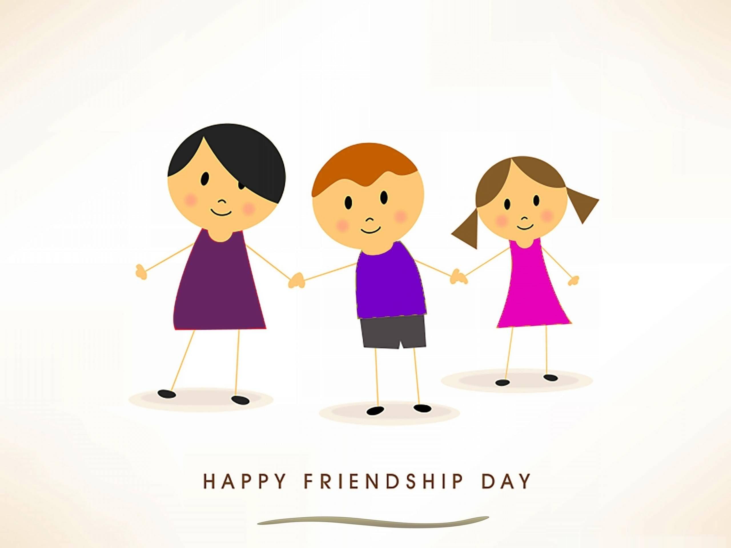 Happy Friendship Day Three Cute Kids Vector Illustration