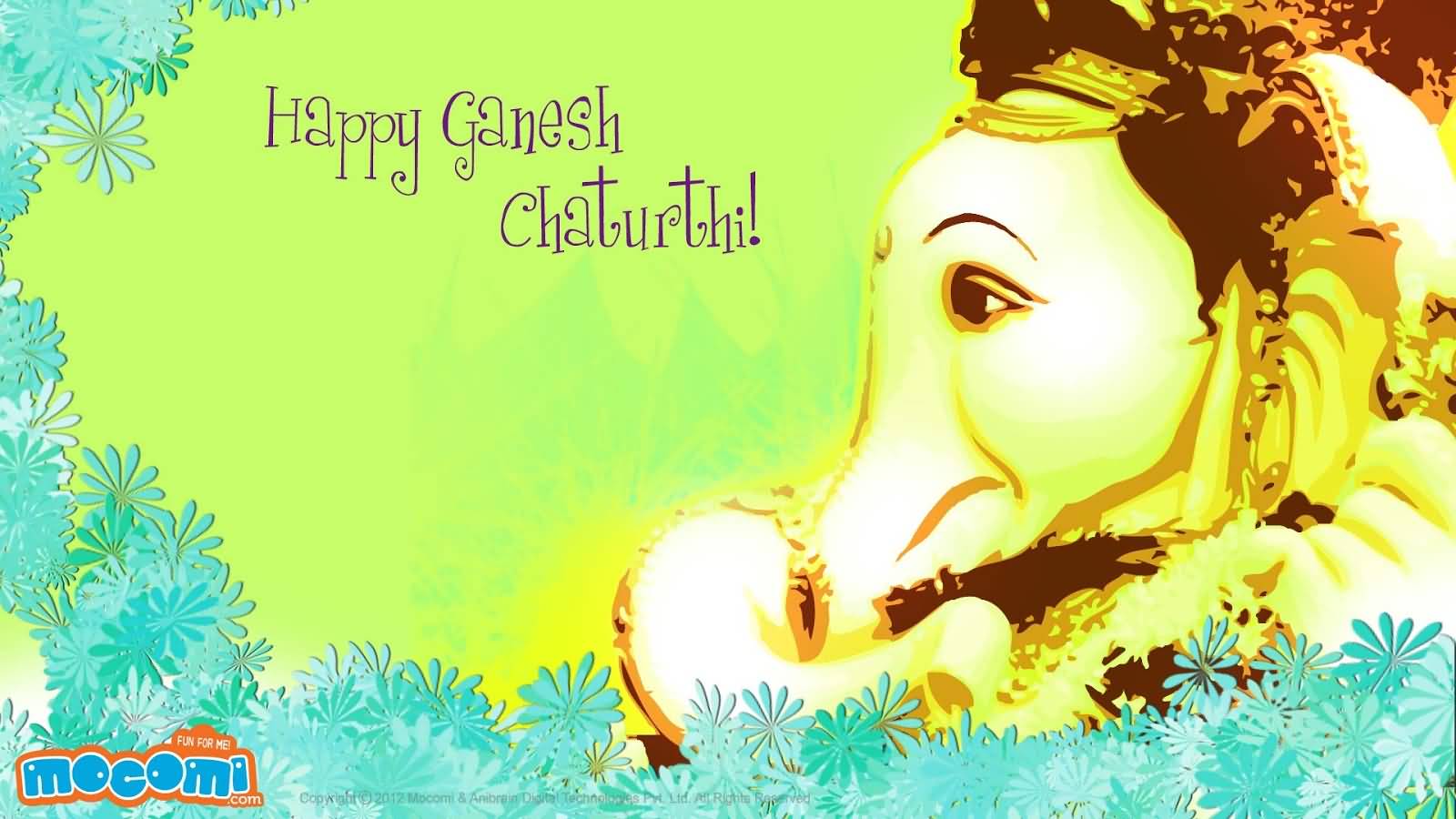 Happy Ganesh Chaturthi Flowers Border Design Greeting Card