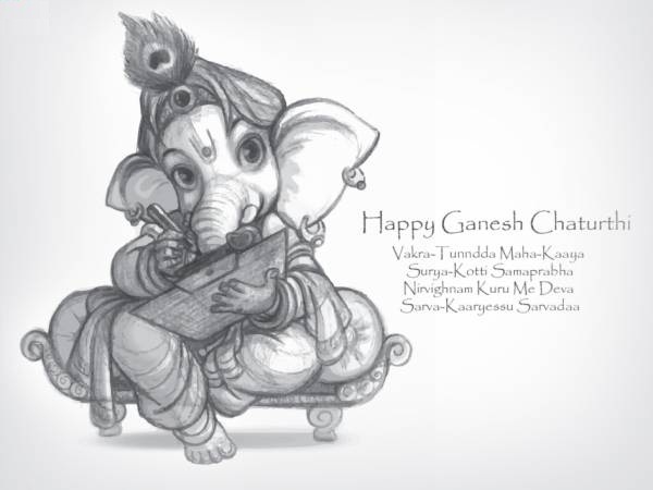 Happy Ganesh Chaturthi Lord Ganesha Pencil Drawing