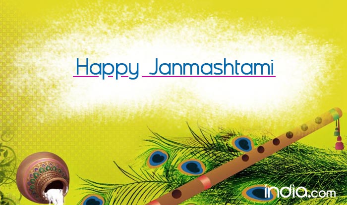Happy Janmashtami Flute With Peacock Feathers